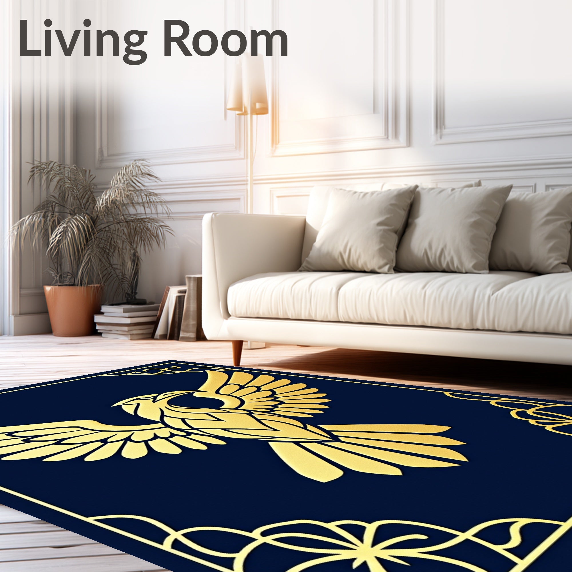 Golden Eagle Medallion on Navy Rug