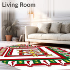 Radiant Red Green Sunburst Geometric Medallion Rug