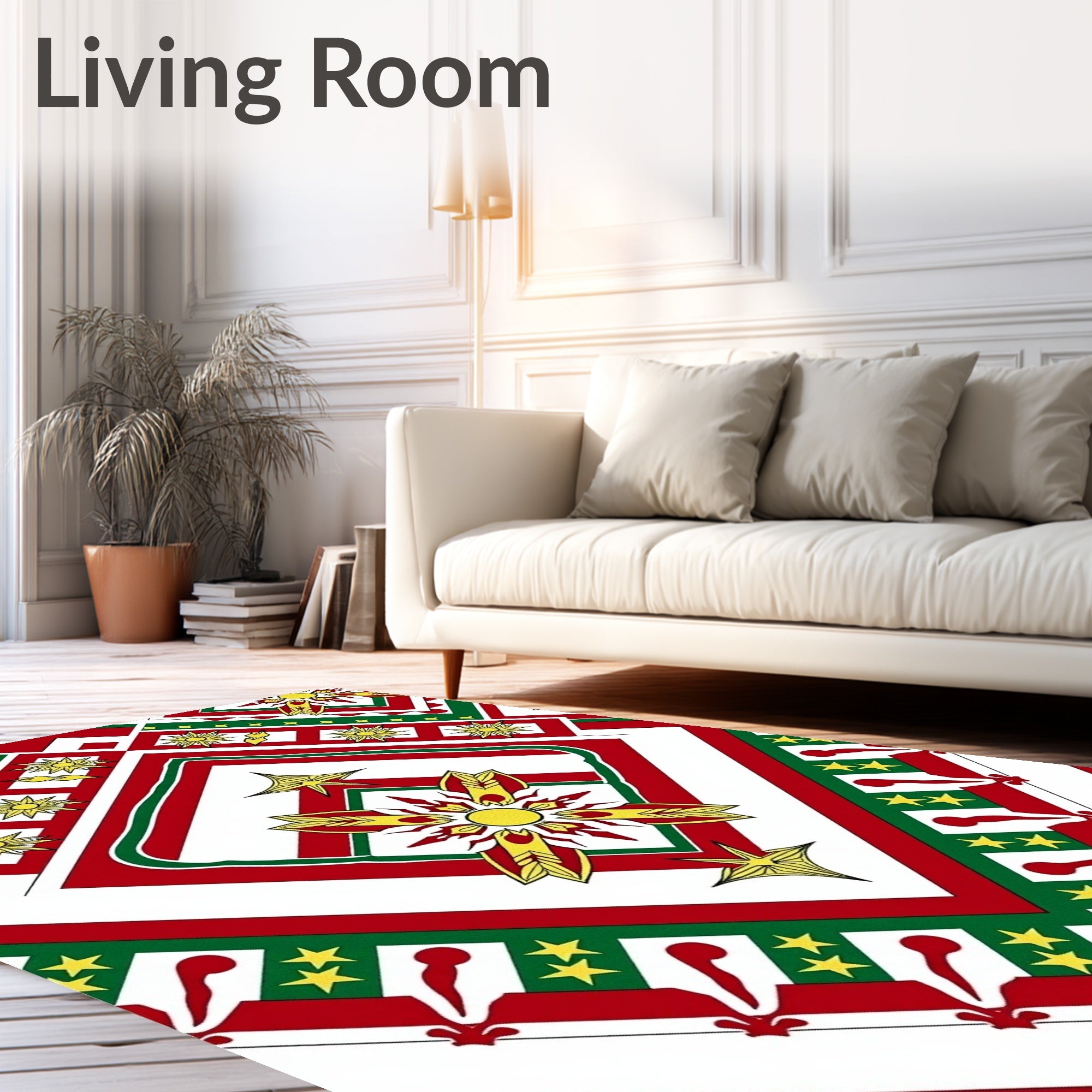 Radiant Red Green Sunburst Geometric Medallion Rug
