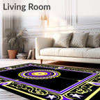 Bold Purple Yellow Sunburst Medallion Rug