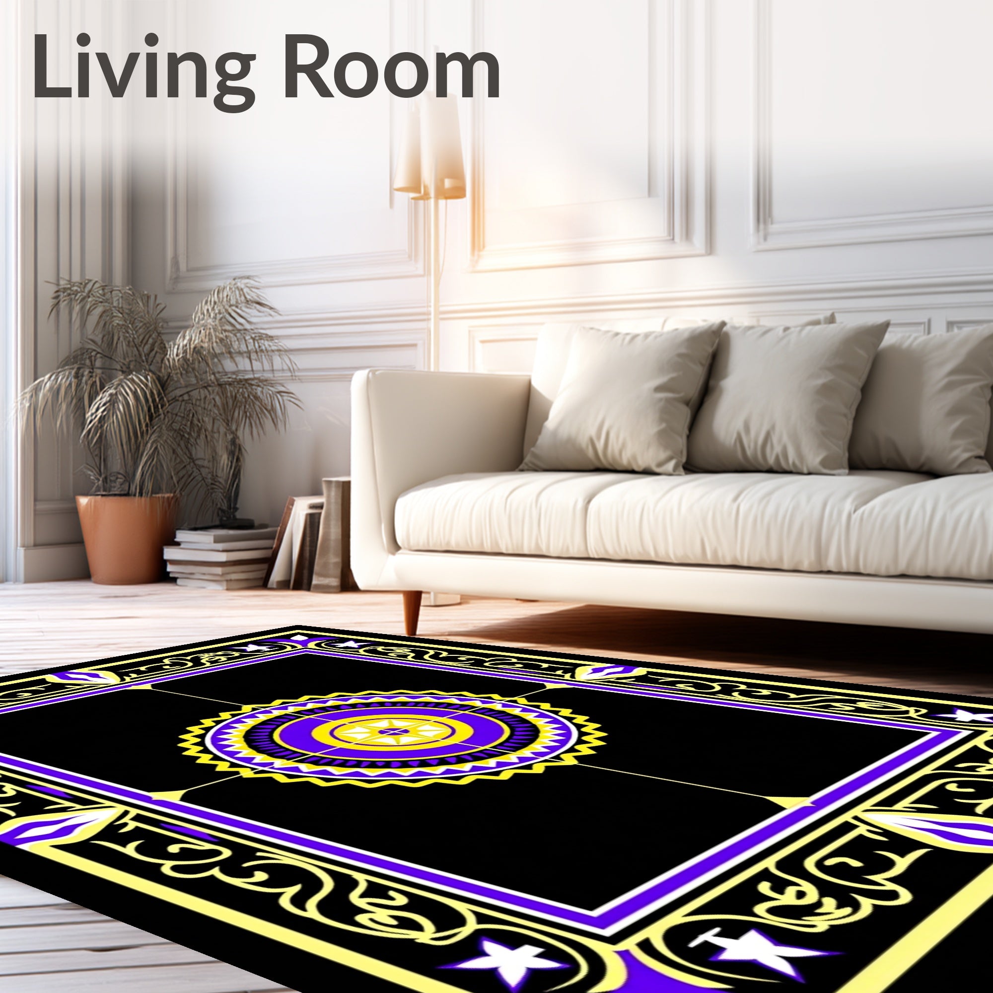Bold Purple Yellow Sunburst Medallion Rug