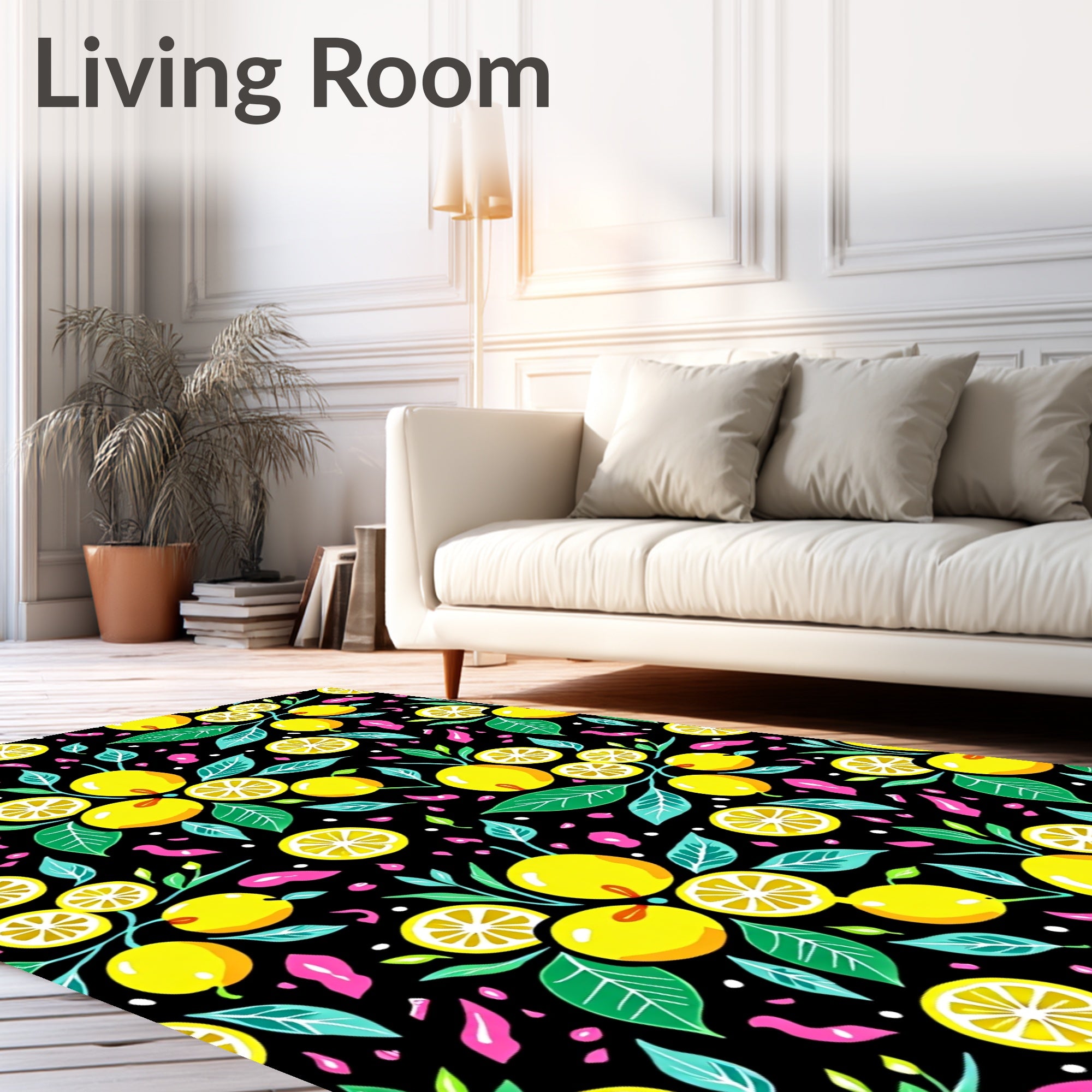 Bright Yellow Lemon Branch Botanical Rug
