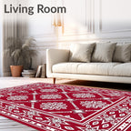 Crimson White Floral Starburst Medallion Rug