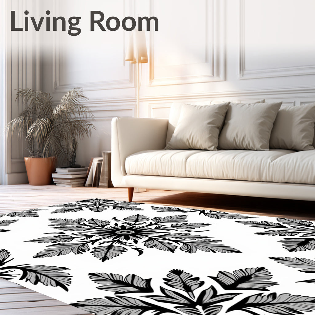 Gray Black Floral Medallion Repeat Rug