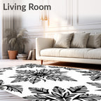 Gray Black Floral Medallion Repeat Rug