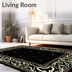 Black Sky Starry Night Floral Border Rug