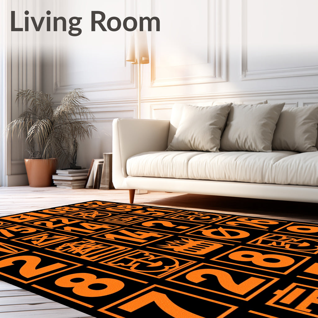 Orange Geometric Number Collage Rug