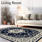 Navy Cream Floral Arabesque Rug