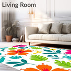 Vibrant Tropical Floral Leaf Medley Rug