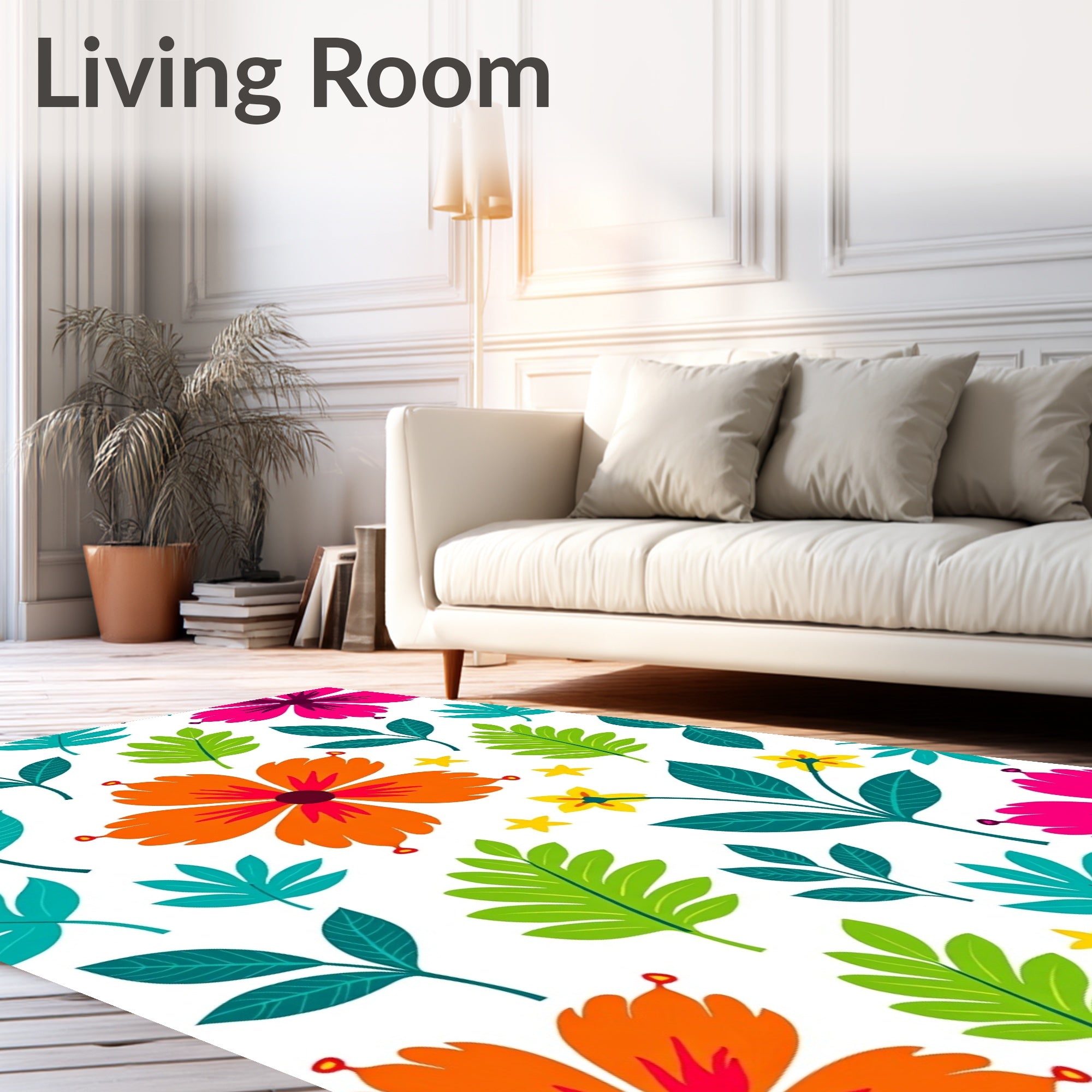 Vibrant Tropical Floral Leaf Medley Rug