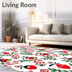 Whimsical Red Bird Botanical Abstract Rug