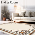 Brown Floral Scroll Border Rug