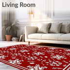 Crimson White Snowflake Folk Art Rug