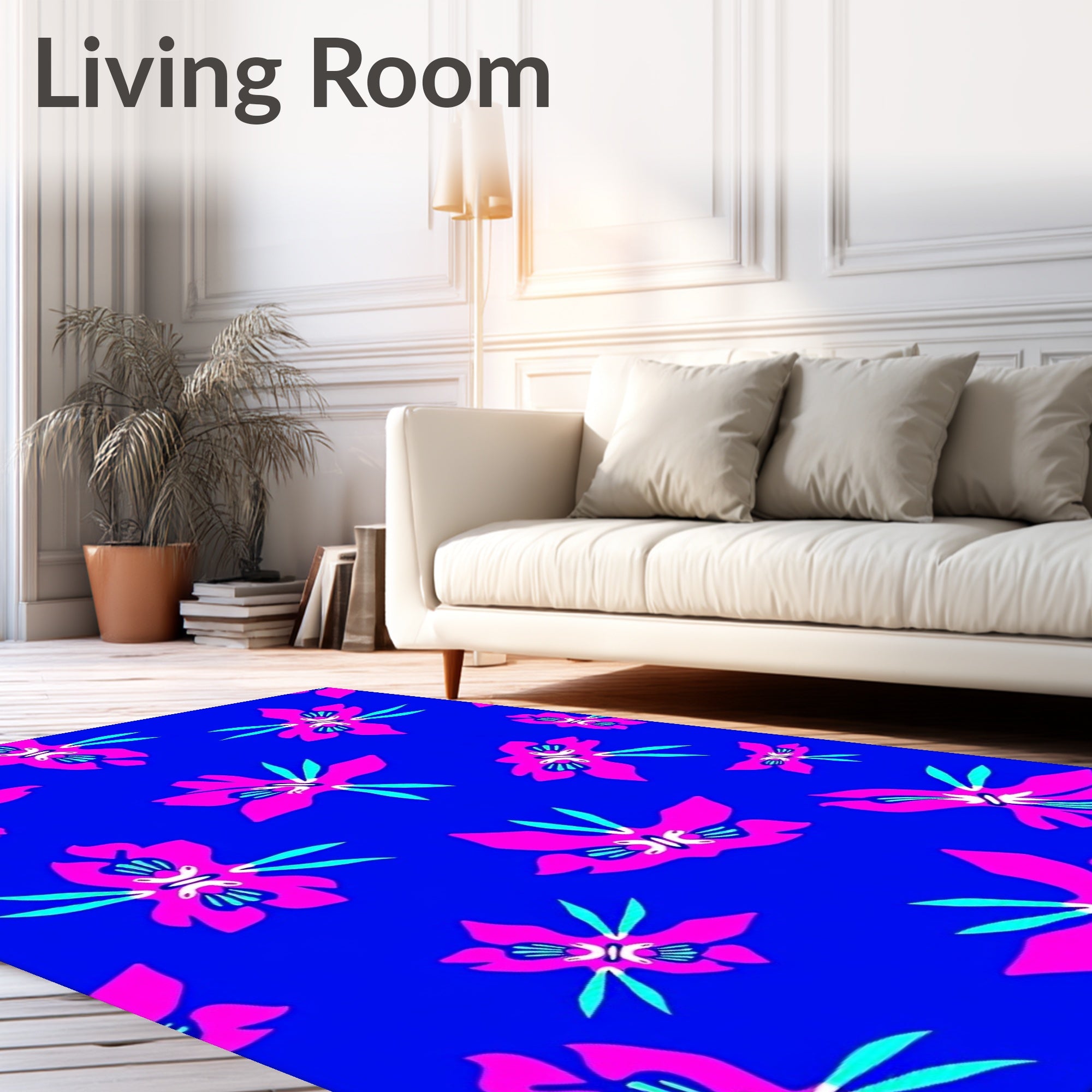 Vivid Pink Orchid Bold Blue Background Rug