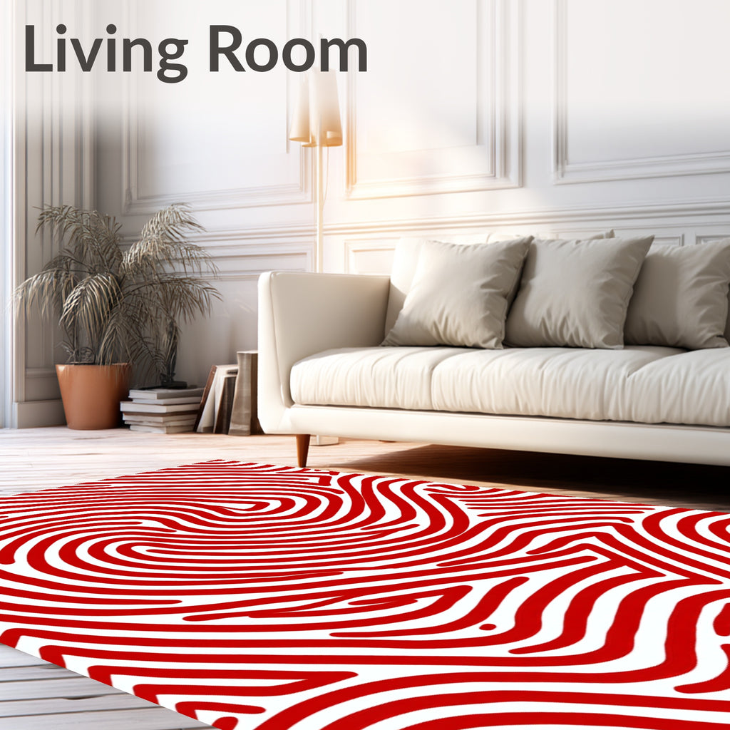 Dramatic Red and White Organic Lines Rug