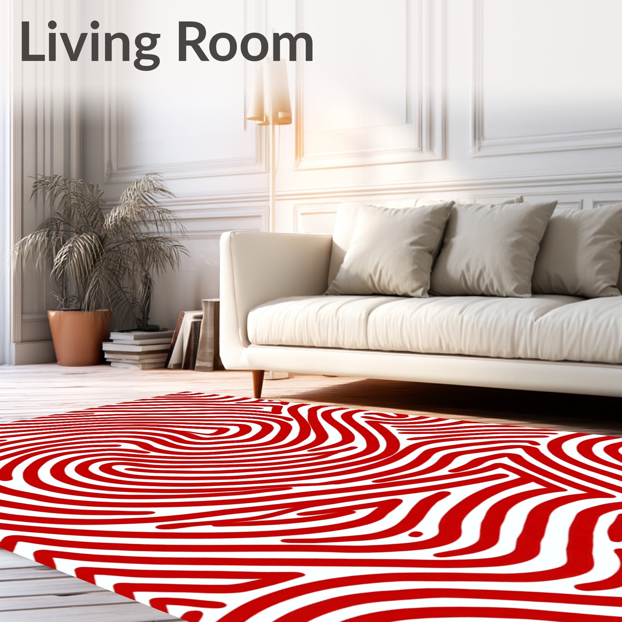 Dramatic Red and White Organic Lines Rug