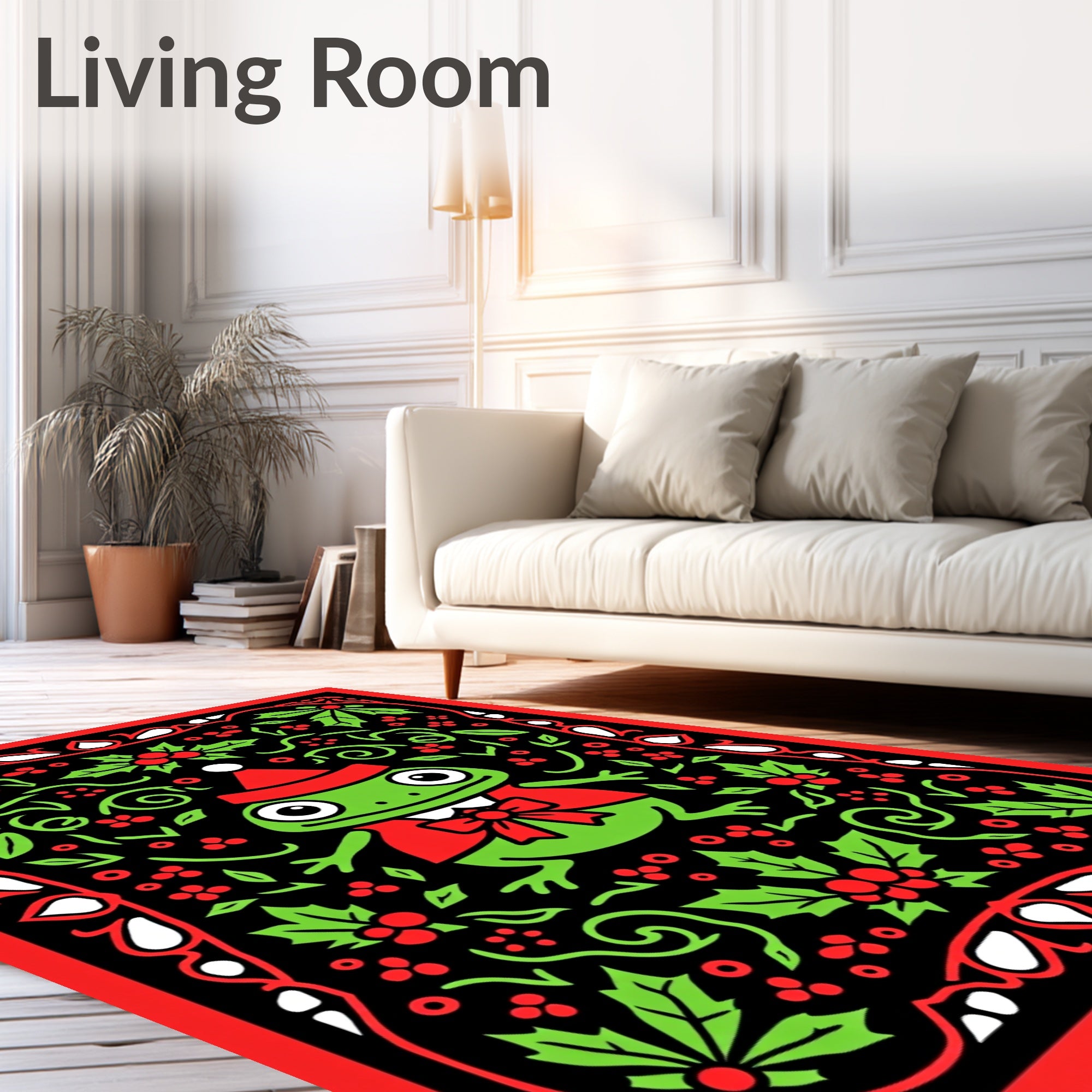 Festive Frog Holly Red Border Rug