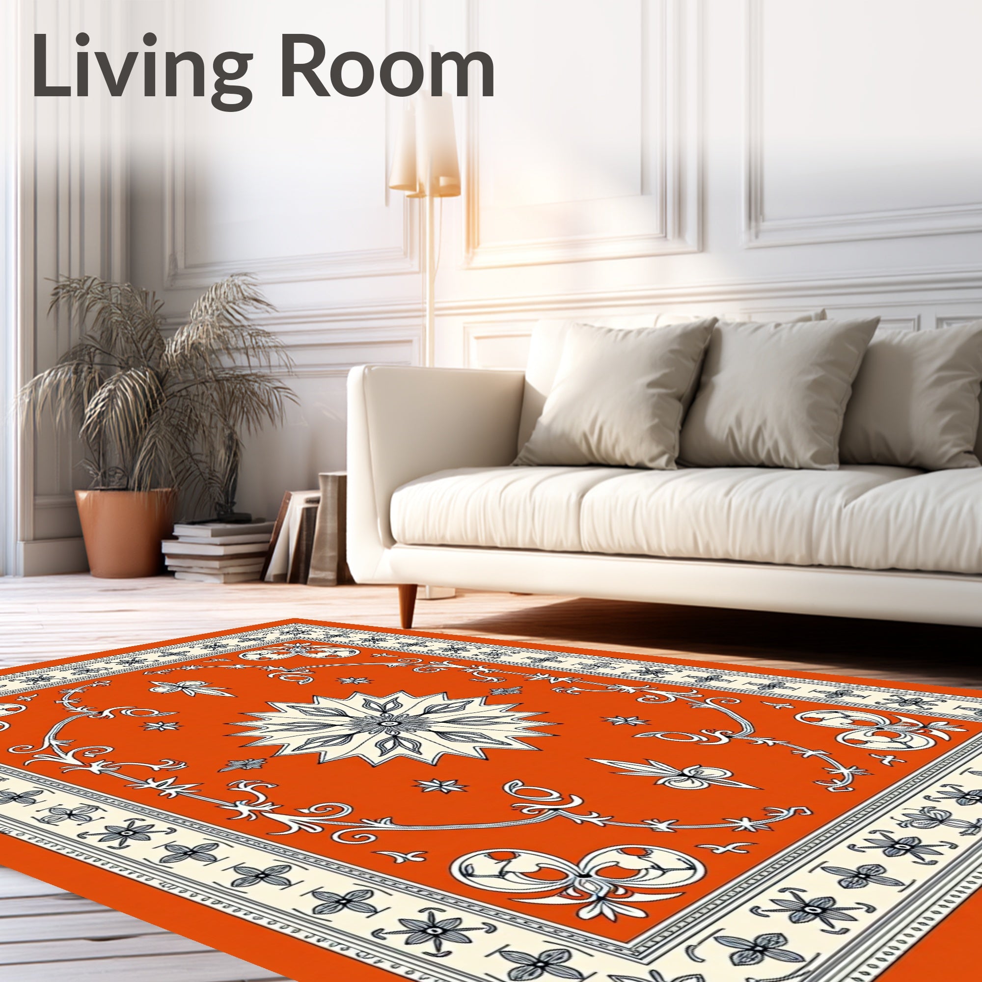 Orange Botanical Floral Medallion Rug