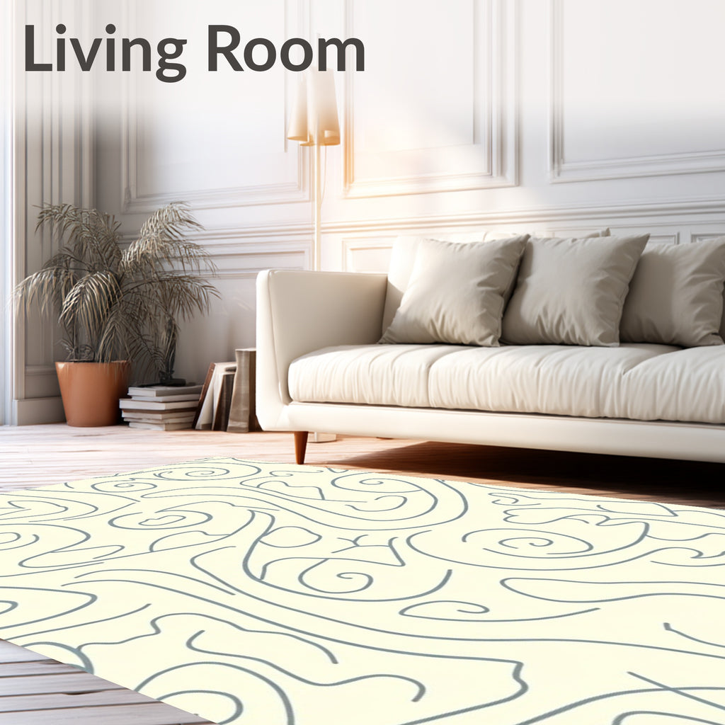 Cream Gray Abstract Swirl Lines Rug