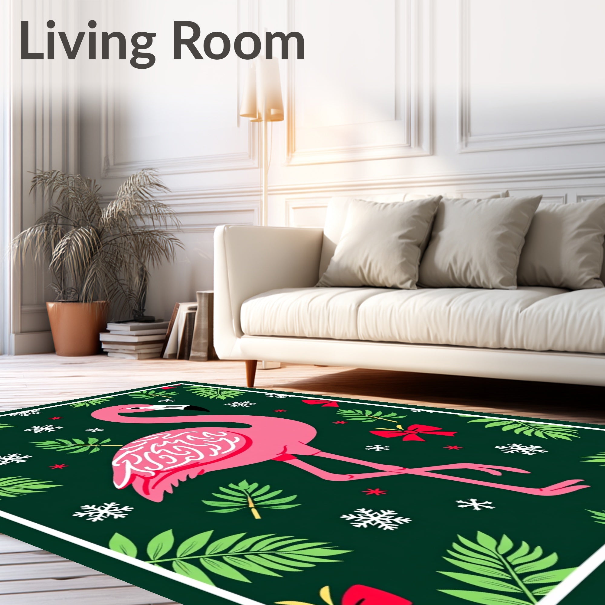 Pink Flamingo Tropical Snowflake Christmas Rug