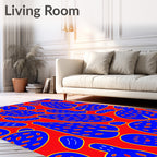 Bold Red Blue Abstract Organic Forms Rug
