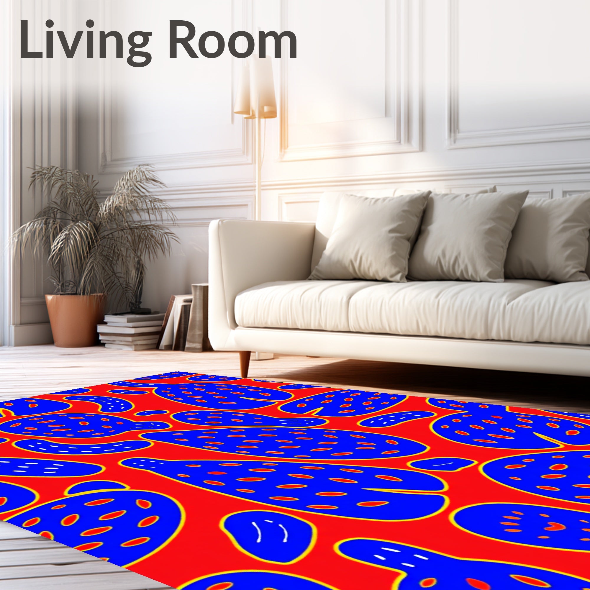 Bold Red Blue Abstract Organic Forms Rug
