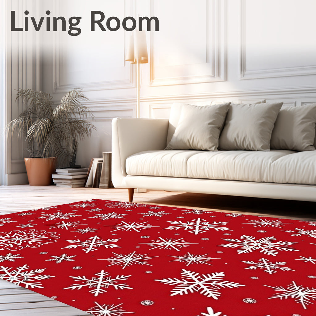 Festive Red Snowflake Collage Rug