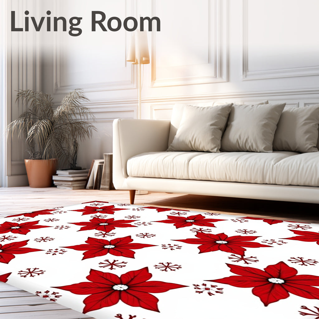 Red Poinsettia Snowflake Overlay Rug