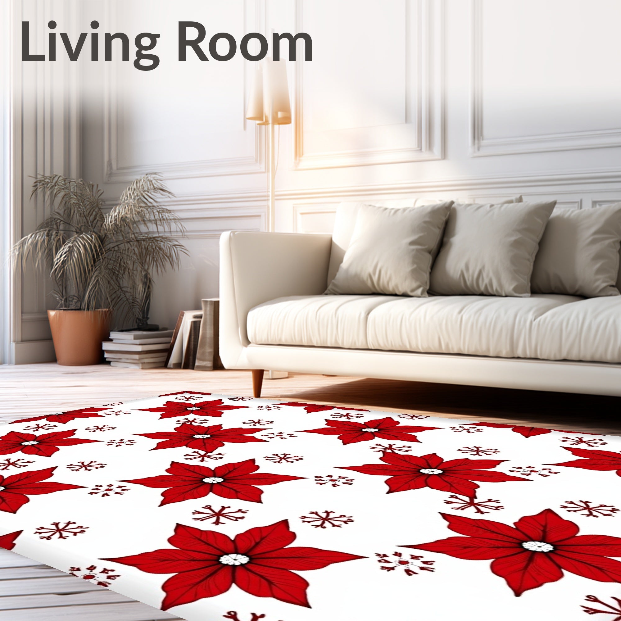 Red Poinsettia Snowflake Overlay Rug