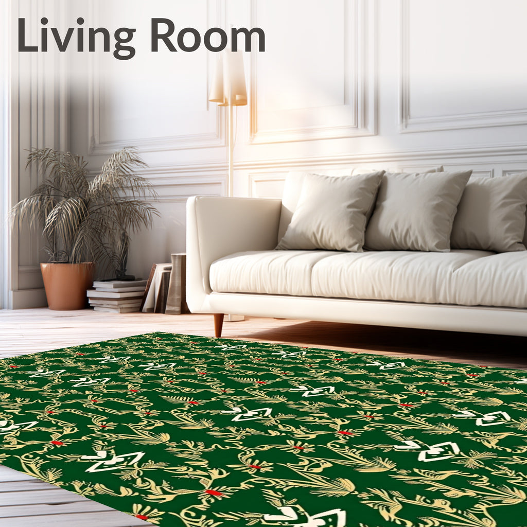 Emerald Green Golden Floral Foliage Rug