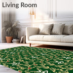 Emerald Green Golden Floral Foliage Rug
