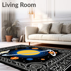 Cosmic Planet Ringed Celestial Scene Rug
