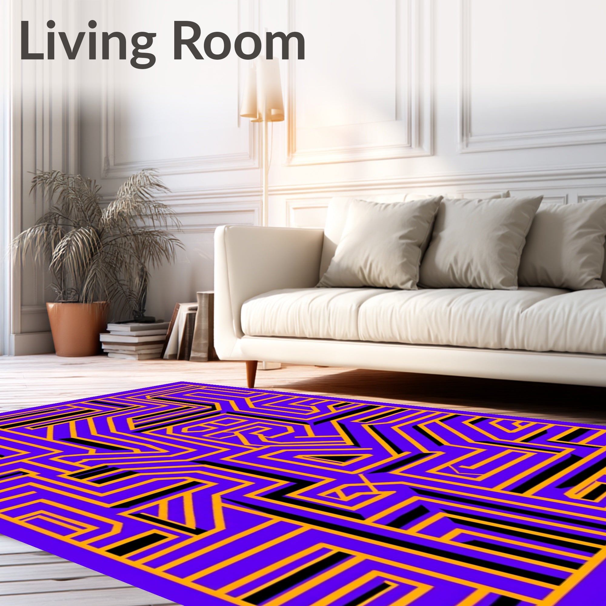 Vibrant Purple Orange Maze Lines Rug