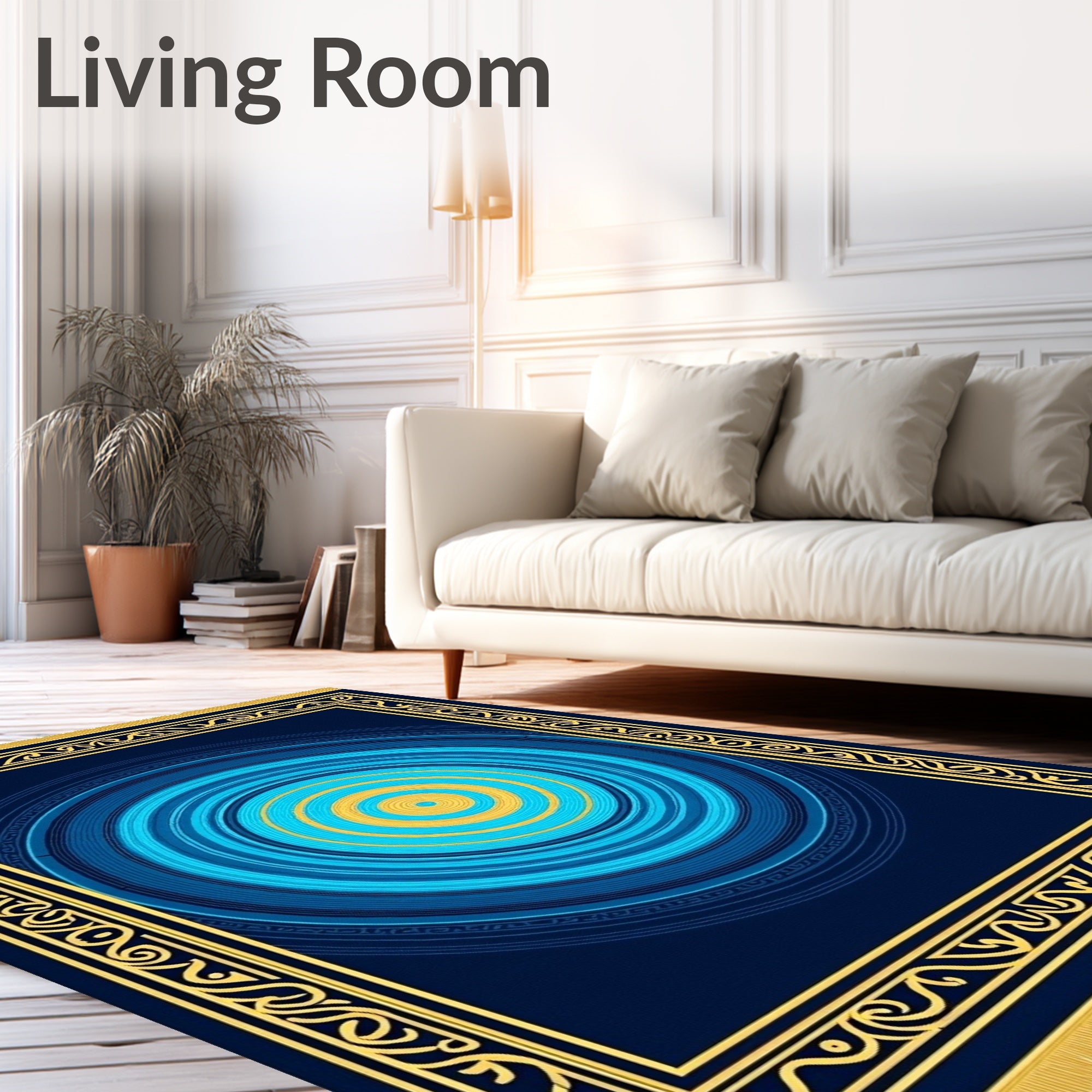 Deep Blue Yellow Concentric Circle Rug