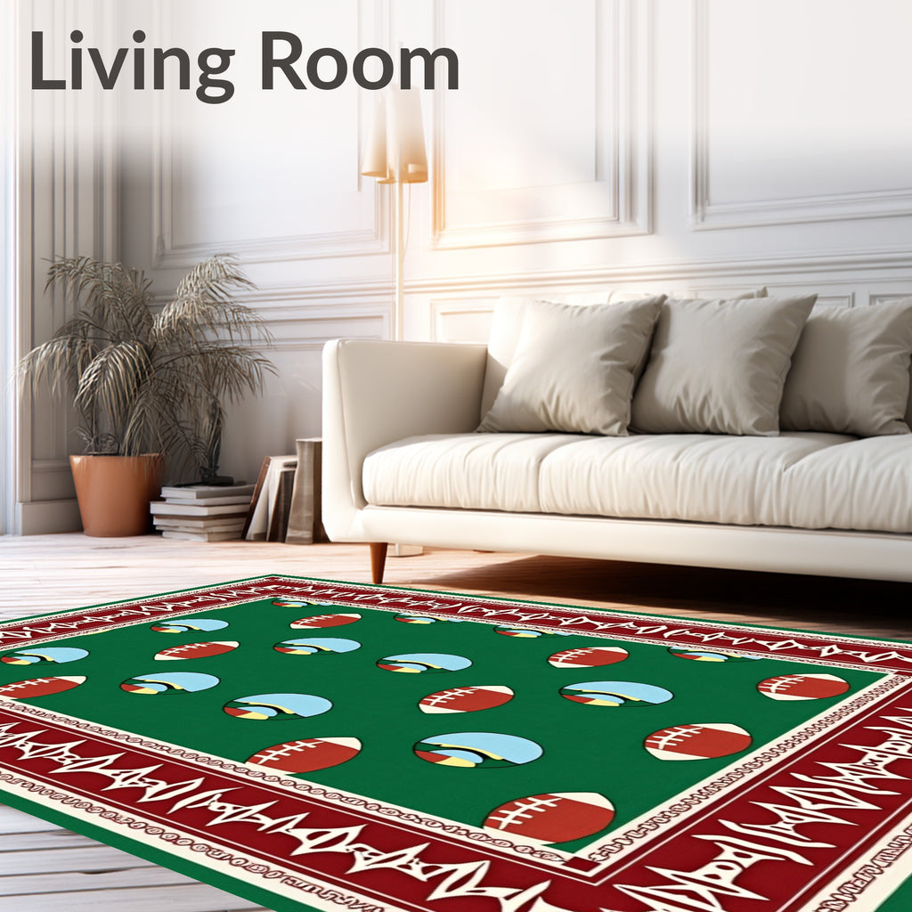 Green Football and Eye Border Rug