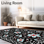 Black Celestial Floral Vine Rug