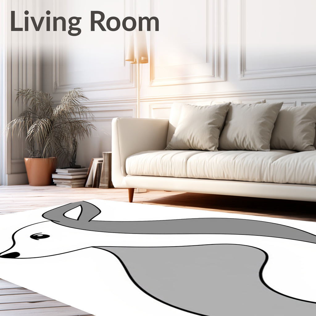 Minimalist White Gray Rabbit Silhouette Rug