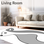 Minimalist White Gray Rabbit Silhouette Rug