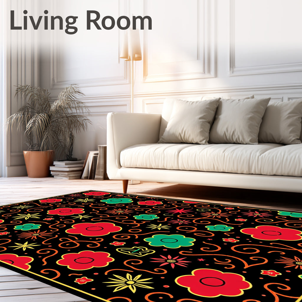 Bold Floral Medallion Swirl Red Green Rug