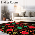 Bold Floral Medallion Swirl Red Green Rug
