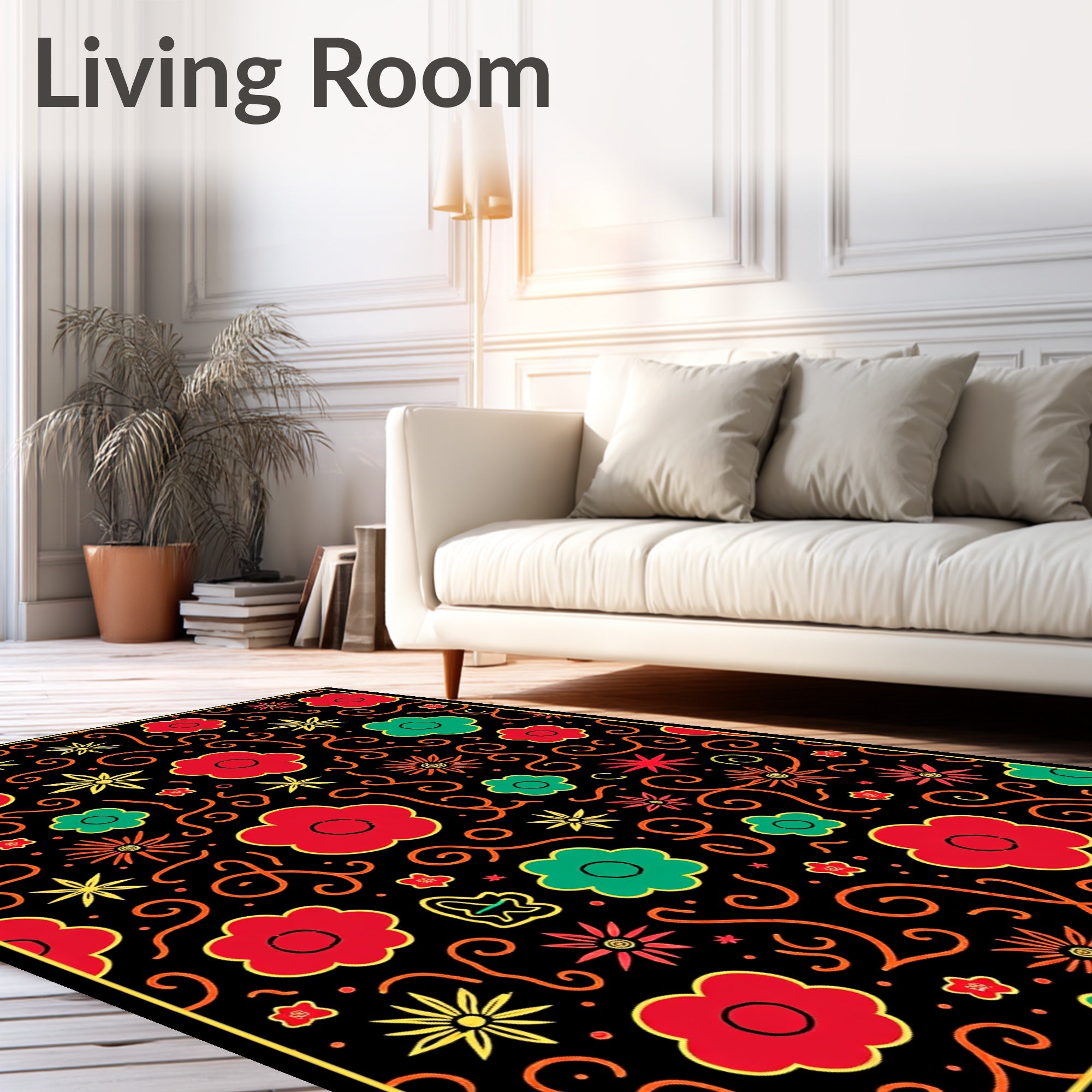 Bold Floral Medallion Swirl Red Green Rug