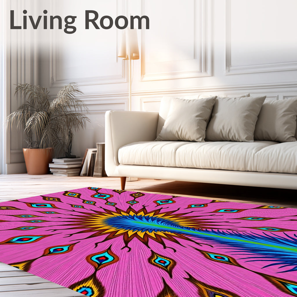 Vibrant Pink Peacock Feather Burst Rug