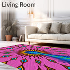 Vibrant Pink Peacock Feather Burst Rug