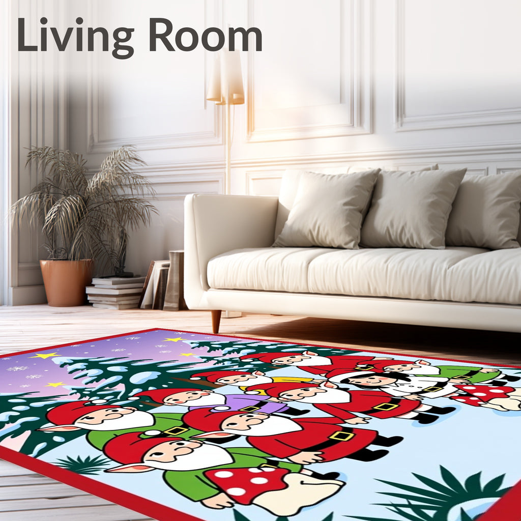 Whimsical Christmas Gnomes Snowfall Scene Rug