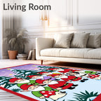 Whimsical Christmas Gnomes Snowfall Scene Rug
