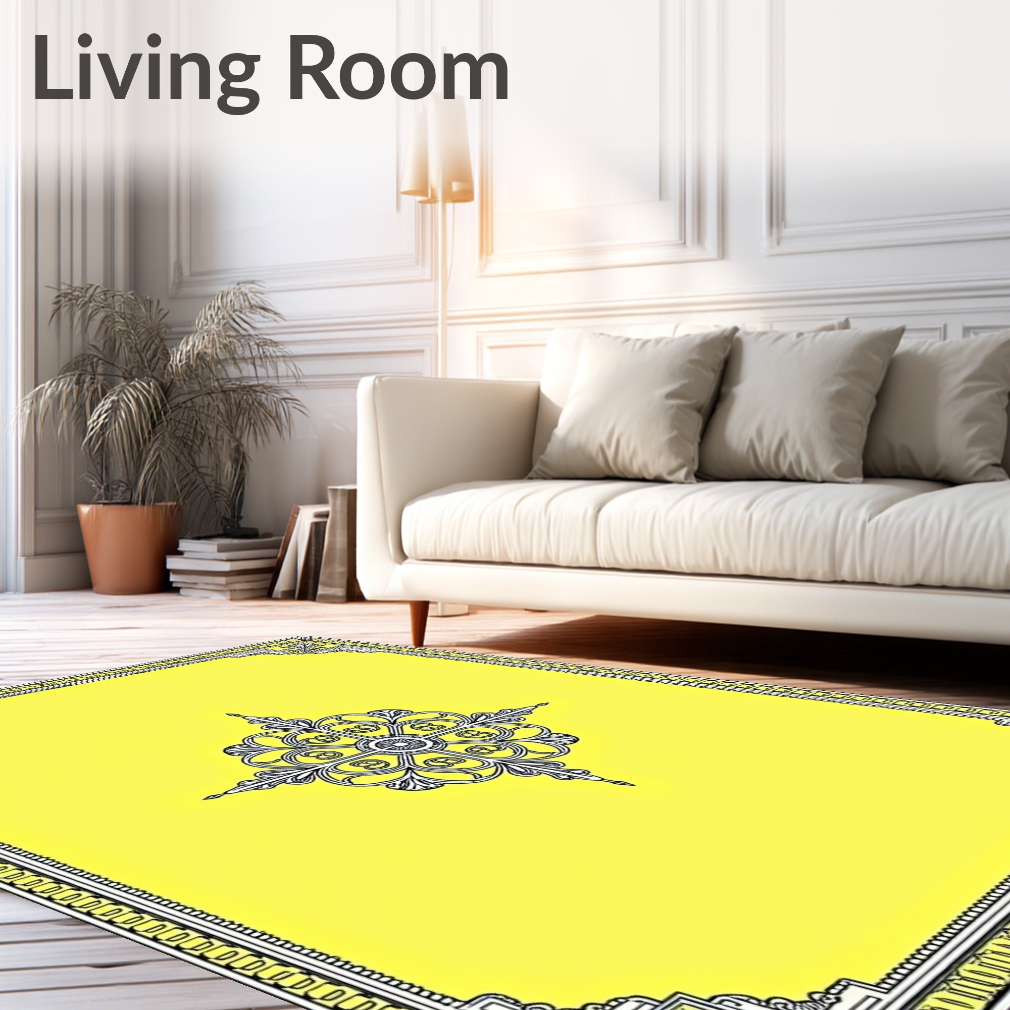 Yellow Filigree Mandala Border Rug