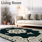 Dark Teal Cream Medallion Frame Rug