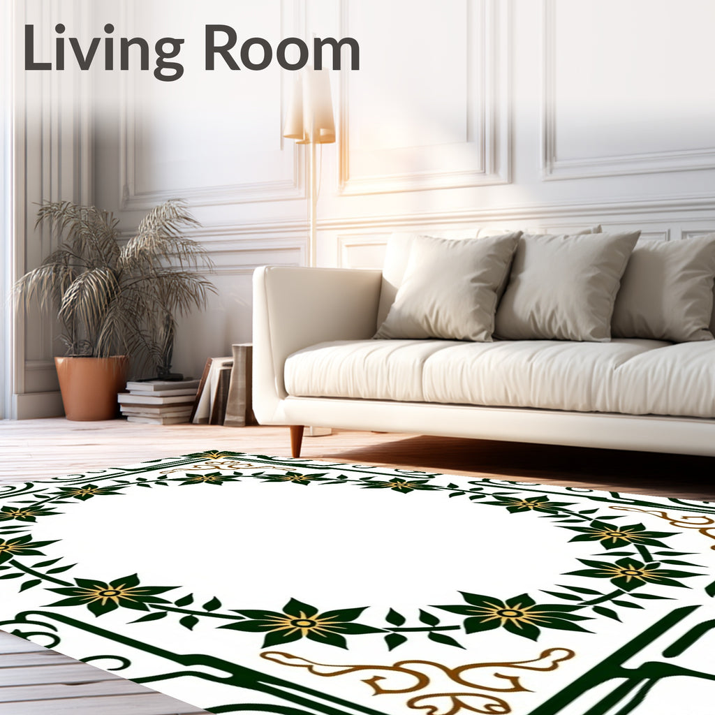 Dark Green Floral Vine Oval Rug