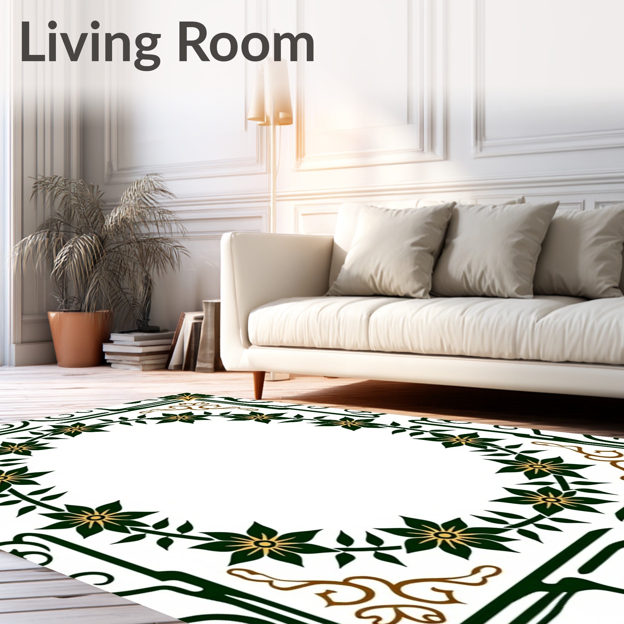 Dark Green Floral Vine Oval Rug