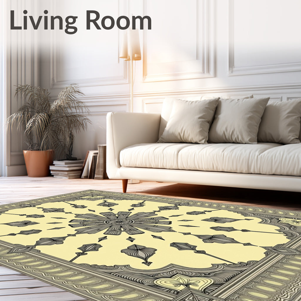 Ornate Yellow Gray Geometric Floral Rug